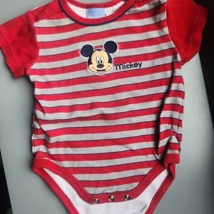 Disney Mickey Mouse Red and Gray Striped Bodysuit